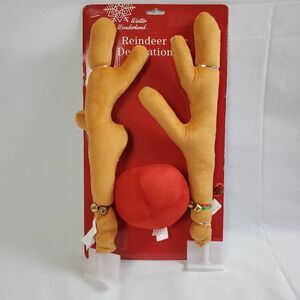Winter Wonderland Reindeer Car Decoration Kit – Plush Antlers & Red Nose Set wit